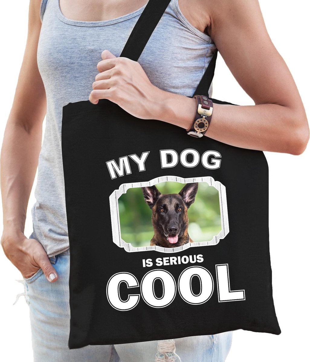 Dieren Mechelse herders tasje katoen volw + kind zwart - my dog is serious cool kado boodschappentas/ gymtas / sporttas - honden / hond
