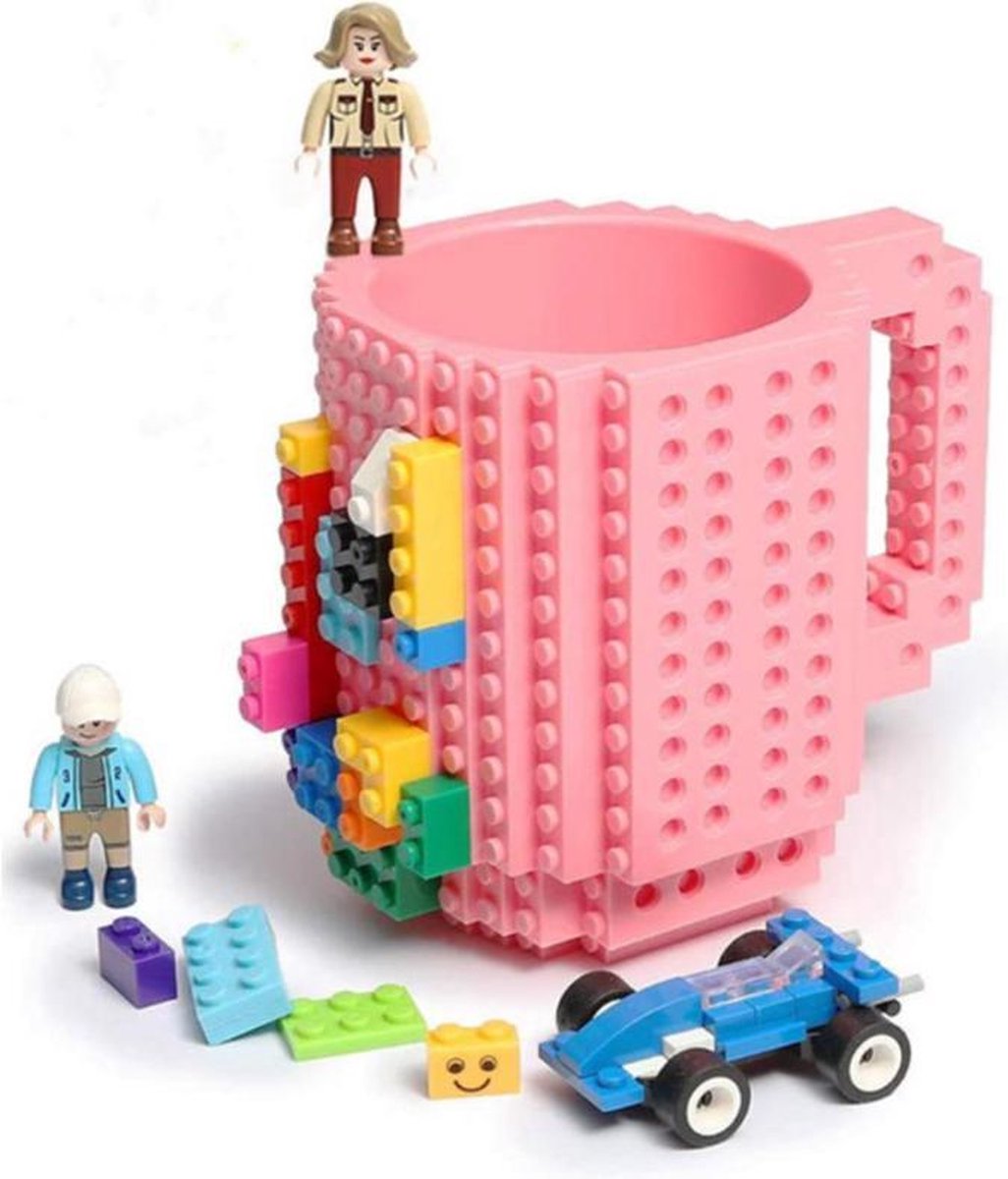 TDR -  Lego Mok/ Build on Brick Mug - licht roze - 350 ml - bouw je eigen mok met bouwsteentjes - BPA vrije drinkbeker cadeau voor kinderen of volwassenen - koffie thee limonade of andere dranken - pennenbeker - creatief accessoire voor op bureau