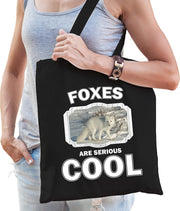 Dieren poolvos  katoenen tasje volw + kind zwart - foxes are cool boodschappentas/ gymtas / sporttas - cadeau vossen fan