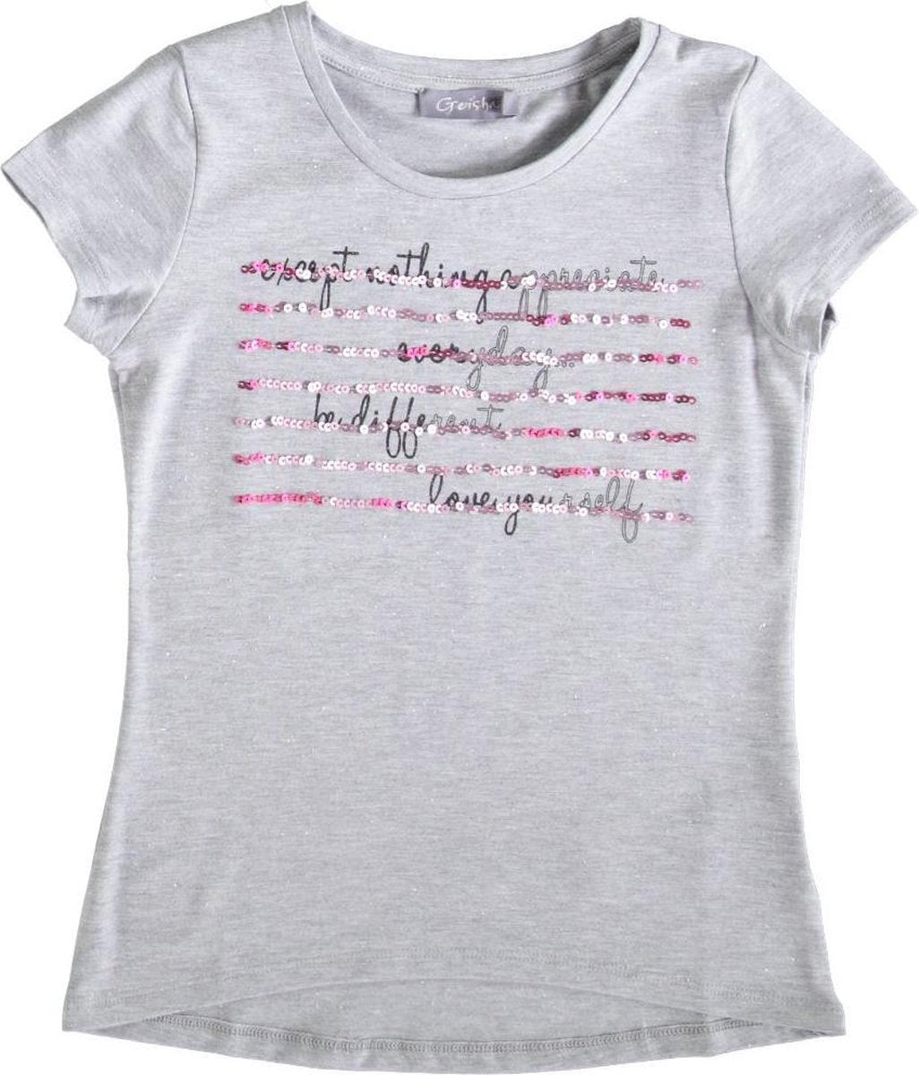 Geisha stevig zacht grijs shirt met pailletten en zilverdraad - Maat 152