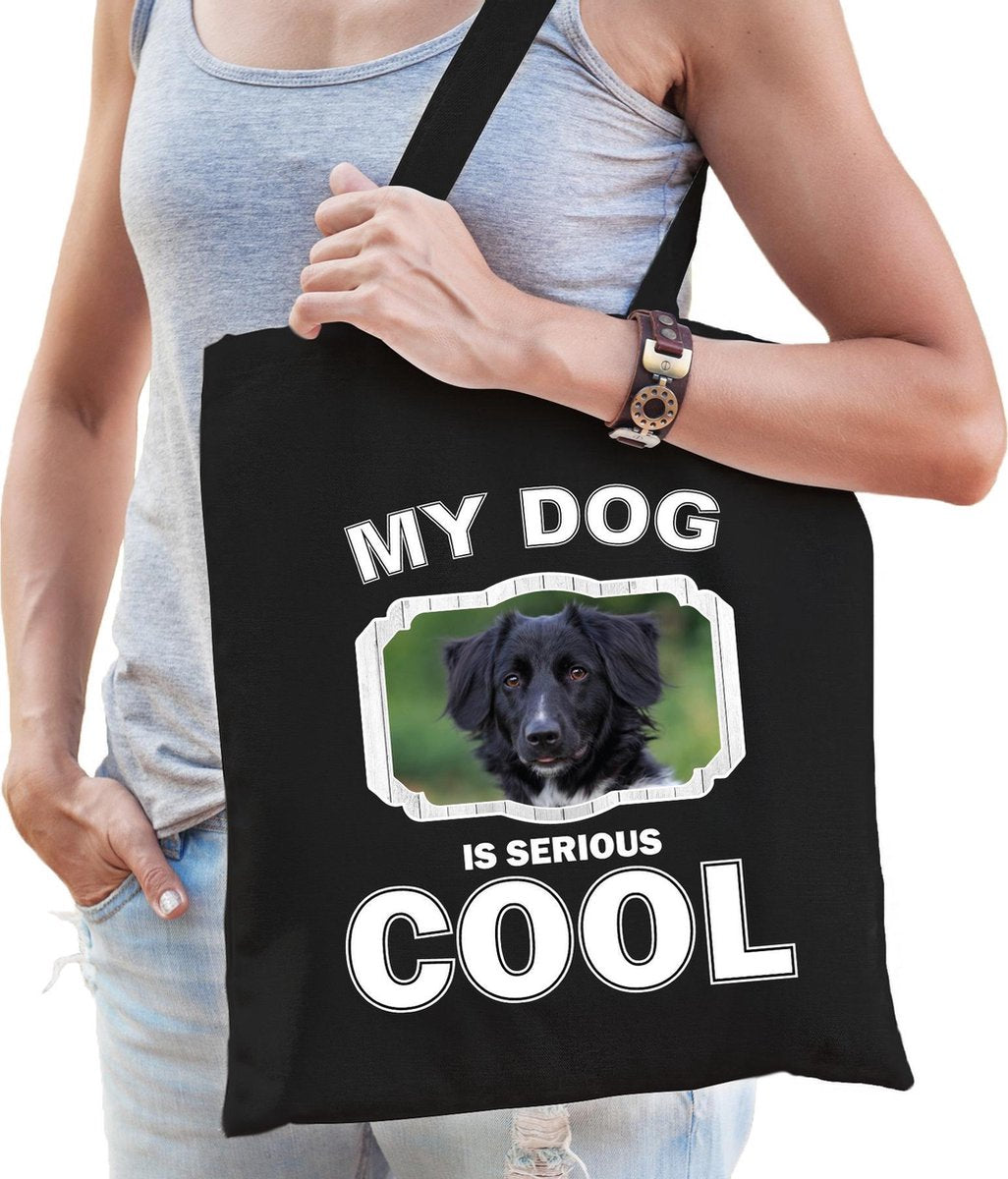 Dieren Friese stabijs tasje katoen volw + kind zwart - my dog is serious cool kado boodschappentas/ gymtas / sporttas - honden / hond