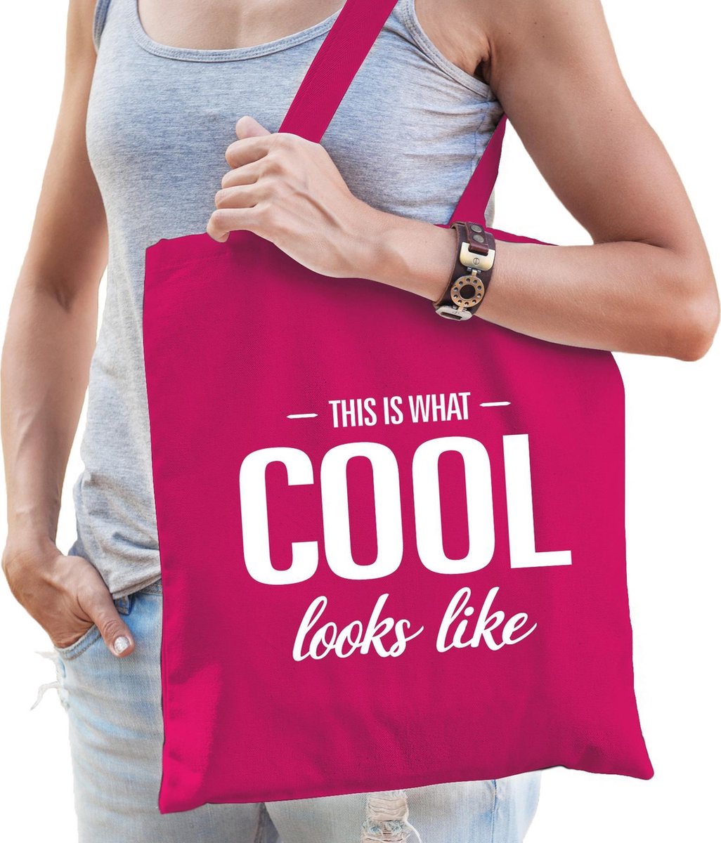 This is what cool looks like cadeau katoenen tas roze voor dames - kado tas / tasje / shopper voor een coole dame / vrouw