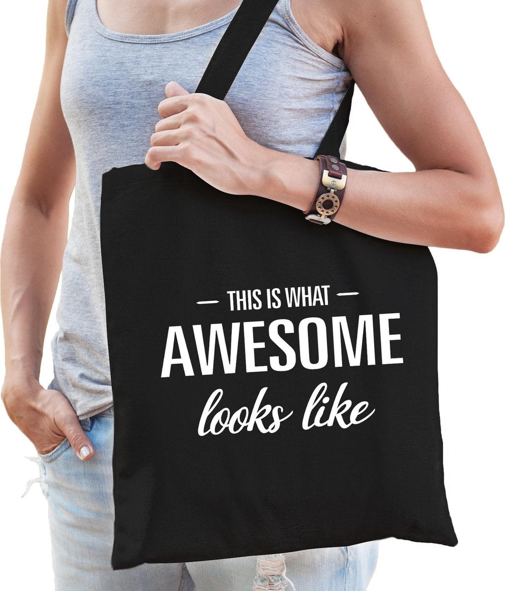 This is what awesome looks like cadeau katoenen tas zwart voor dames - kado tas / tasje / shopper voor een geweldige dame / vrouw