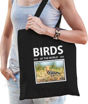 Dieren Hop foto tas katoen volw + kind zwart - birds of the world - kado boodschappentas/ gymtas / sporttas - Hop vogels