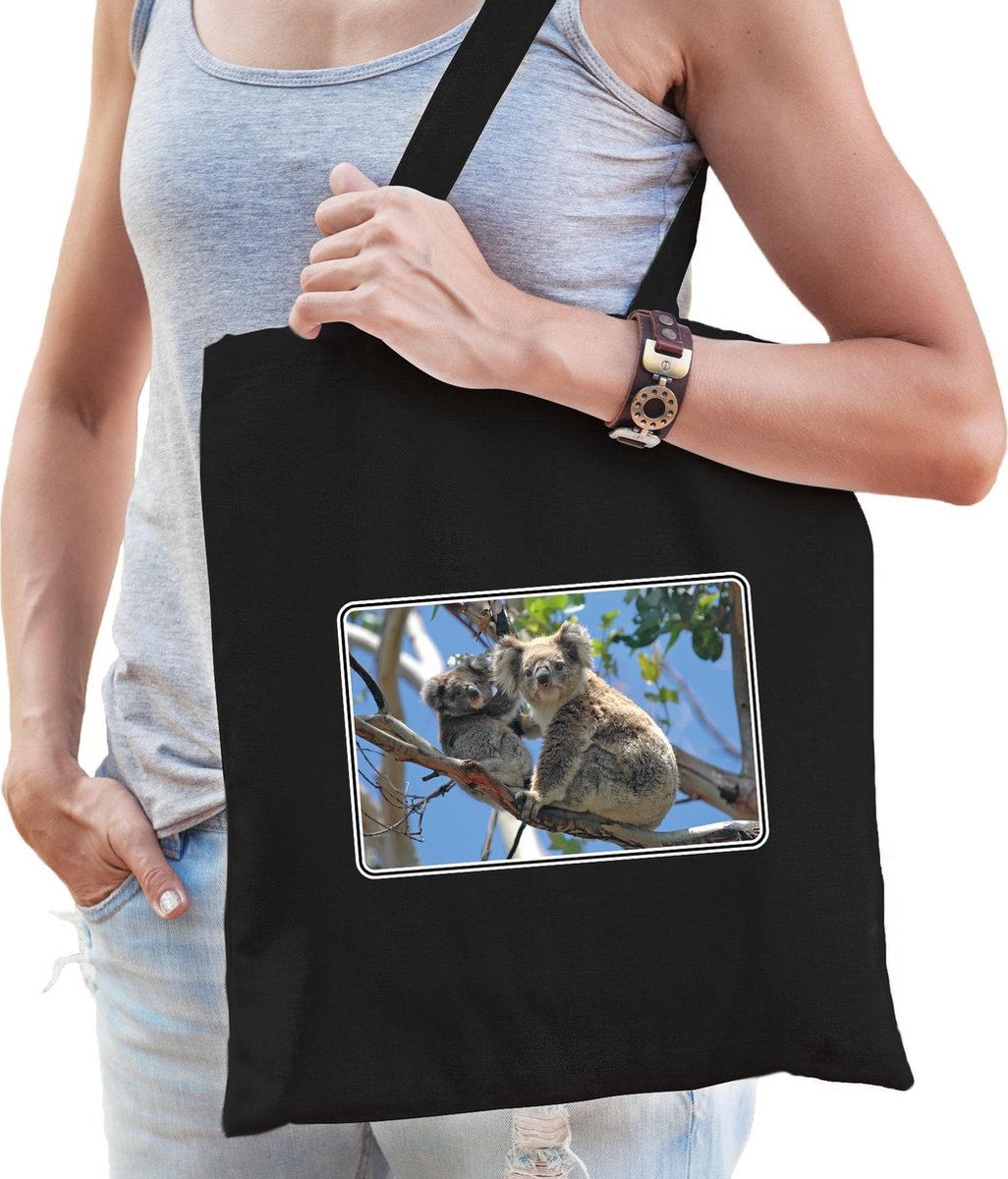 Dieren tasje met koalaberen foto - zwart - voor volwassenen - Australische dieren/ koala cadeau tas