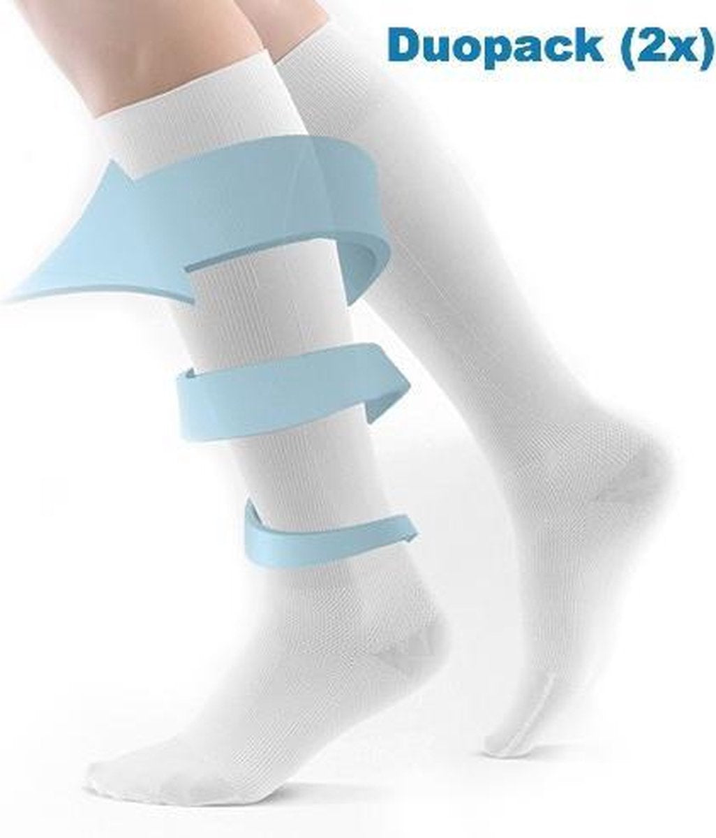 ForDig - Duopack (2x) compressie sokken wit - Compressie kousen - Vliegtuig sokken - Steunkousen reis - Maat 42-46