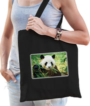 Dieren tasje met pandaberen foto - zwart - voor volwassenen - natuur / panda cadeau tas