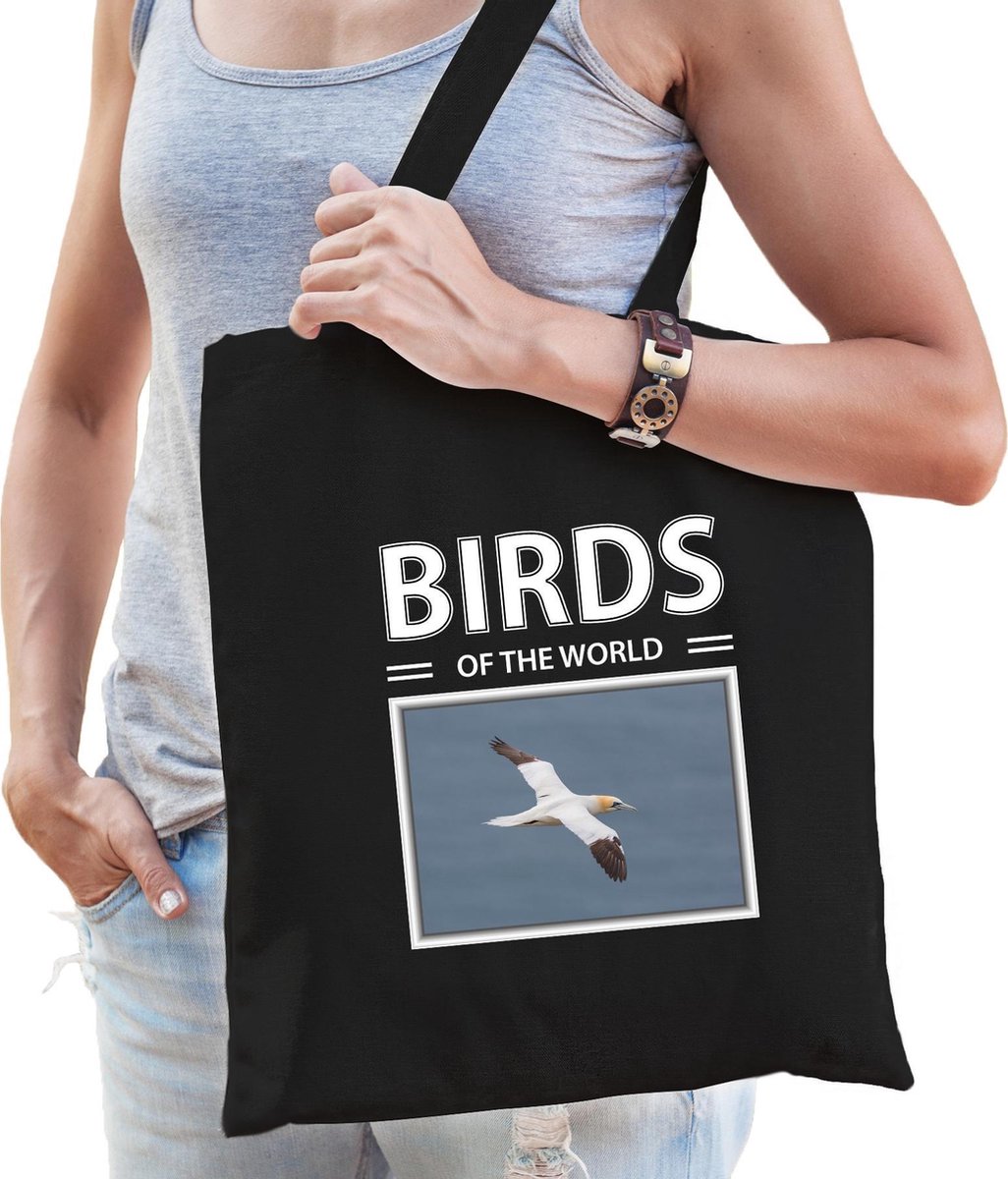 Dieren Jan van gent foto tas katoen volw + kind zwart - birds of the world - kado boodschappentas/ gymtas / sporttas - Jan van gent vogels