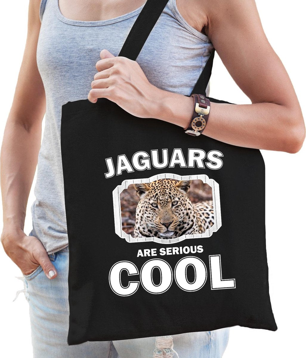 Dieren jaguar  katoenen tasje volw + kind zwart - jaguars are cool boodschappentas/ gymtas / sporttas - cadeau jaguars fan