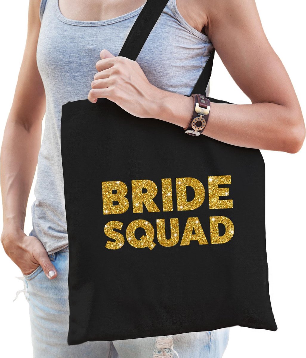 1x Bride Squad vrijgezellenfeest tasje zwart goud dikke letters/ goodiebag dames - Accessoires vrijgezellen party vrouw