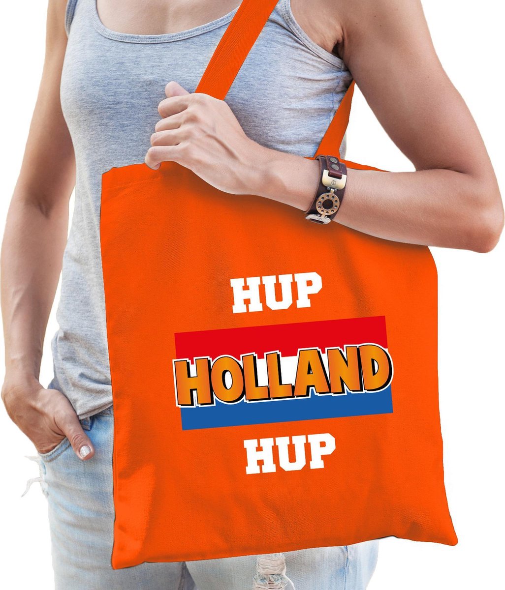 Hup Holland hup katoenen tas/shopper oranje voor dames en heren - Nederland supporter - Koningsdag/ EK/ WK voetbal