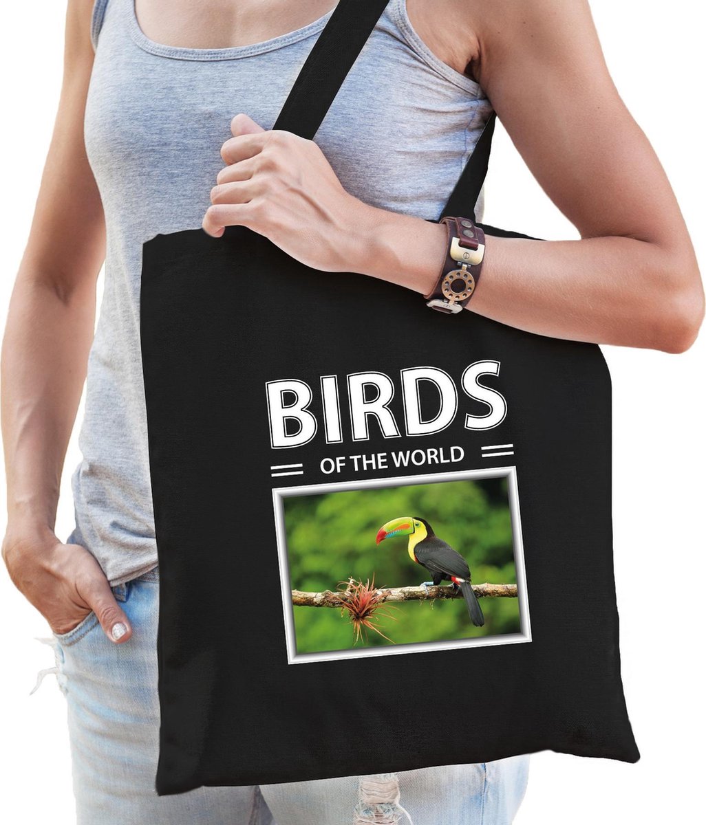 Dieren Toekan vogel foto tas katoen volw + kind zwart - birds of the world - kado boodschappentas/ gymtas / sporttas - Toekans