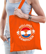 Holland kampioen beker katoenen tas/shopper oranje voor dames en heren - Nederland supporter - Koningsdag/ EK/ WK voetbal