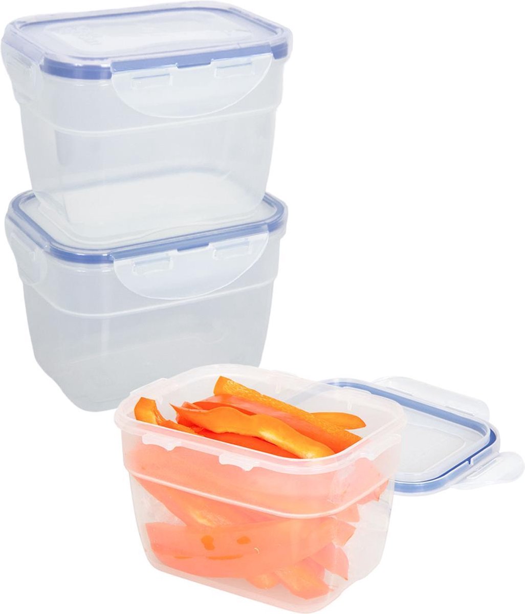 Lock&Lock Stapelbare Vershoudbakjes | Bewaardozen voedsel | Snackdoosjes - Set van 3 stuks - 800 ml - Transparant