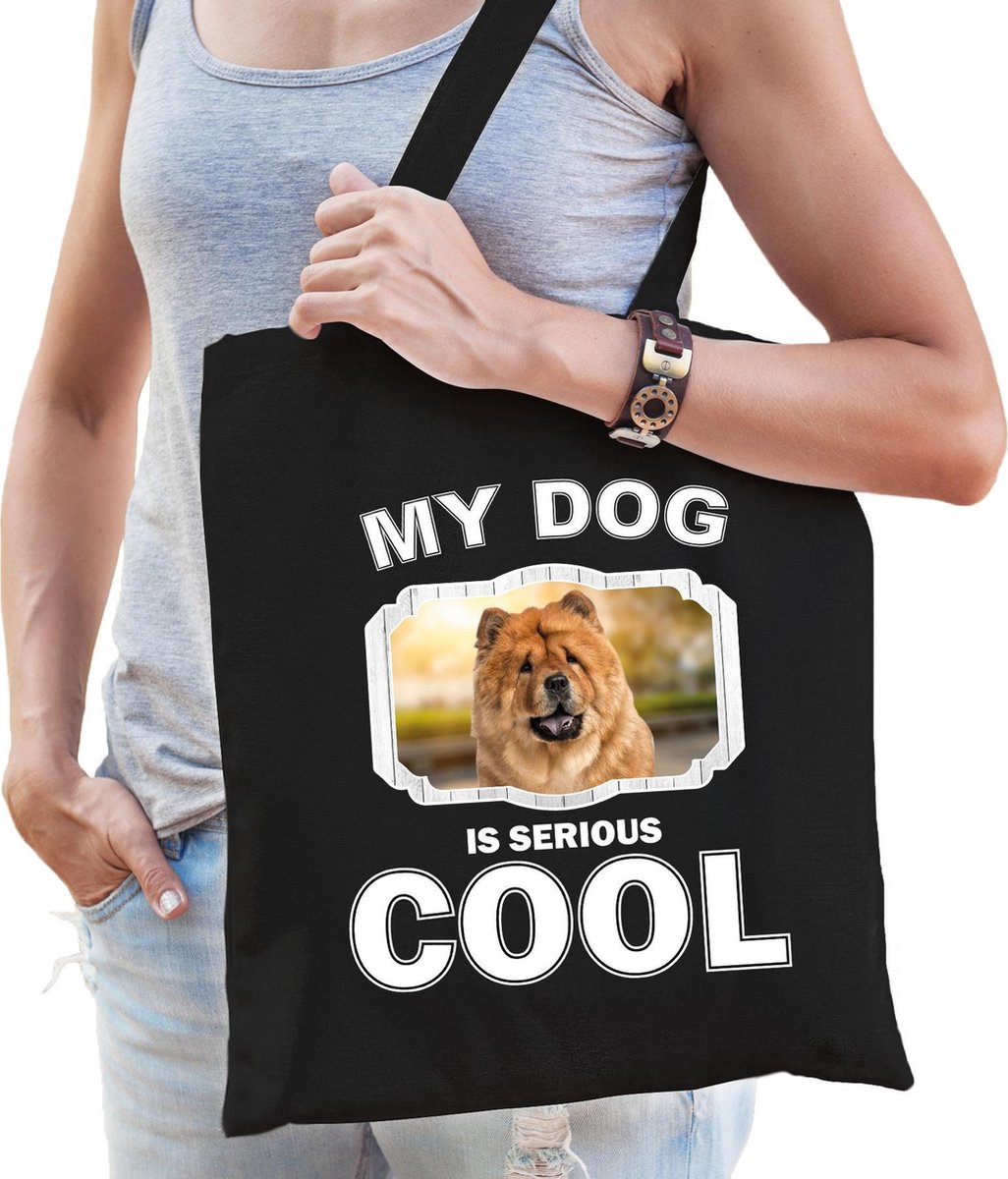 Dieren Chow Chows tasje katoen volw + kind zwart - my dog is serious cool kado boodschappentas/ gymtas / sporttas - honden / hond