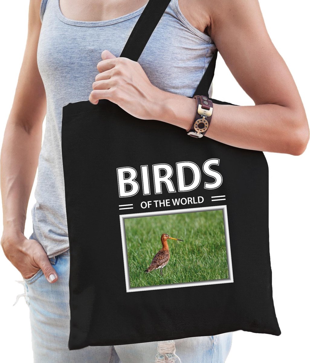 Dieren grutto vogel foto tas katoen volw + kind zwart - birds of the world - kado boodschappentas/ gymtas / sporttas