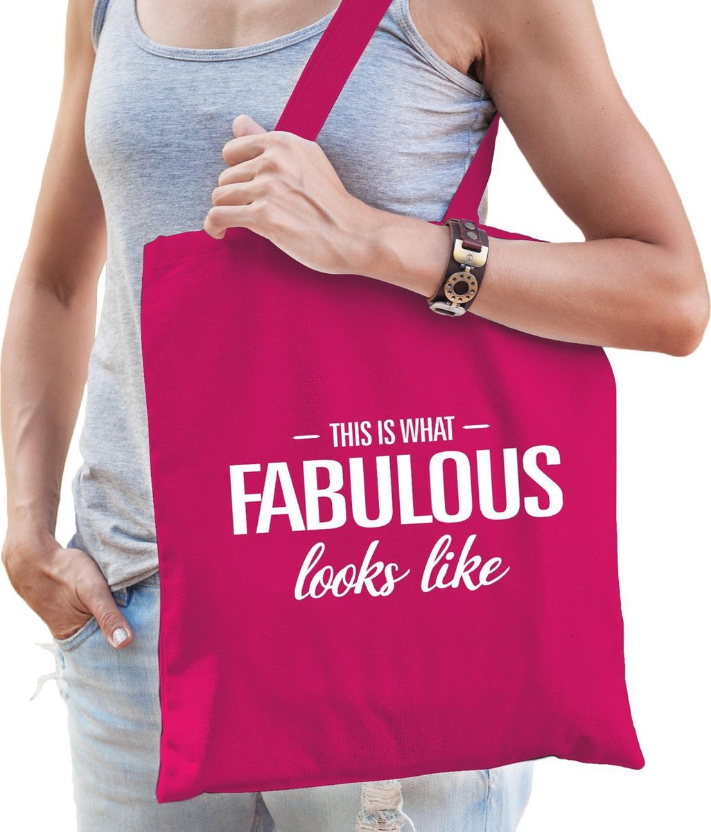 This is what fabulous looks like cadeau katoenen tas roze voor dames - kado tas / tasje / shopper voor een fantastische dame / vrouw