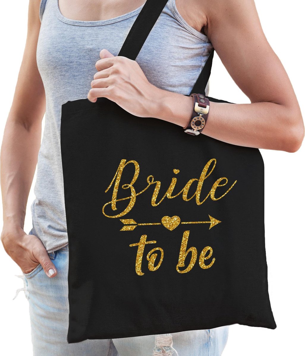 1x Vrijgezellenfeest Bride to be tasje zwart goud/ goodiebag dames - Accessoires vrijgezellen party vrouw