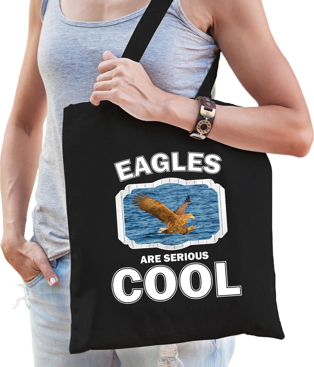 Dieren zeearend  katoenen tasje volw + kind zwart - eagles are cool boodschappentas/ gymtas / sporttas - cadeau arenden fan