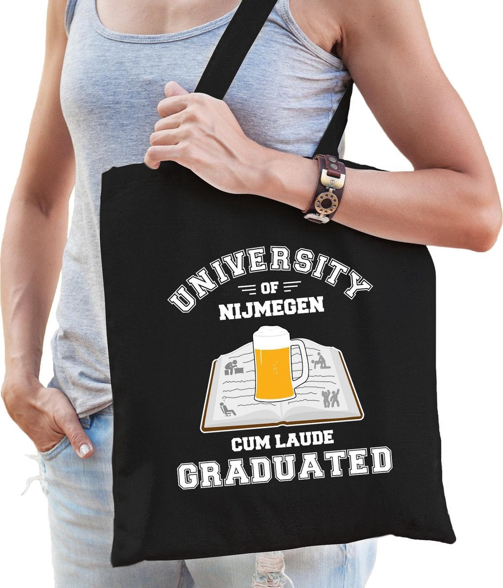 Carnaval verkleed tasje zwart university of Nijmegen voor dames - Nijmeegse geslaagd / afstudeer cadeau tas