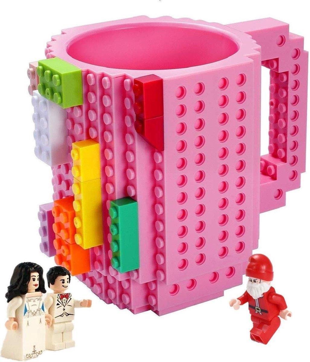 TDR - Lego Mok/ Build on Brick Mug - Donker Roze- 350 ml - bouw je eigen mok met bouwsteentjes - BPA vrije drinkbeker cadeau voor kinderen of volwassenen - koffie thee limonade of andere dranken - pennenbeker - creatief accessoire voor op bureau