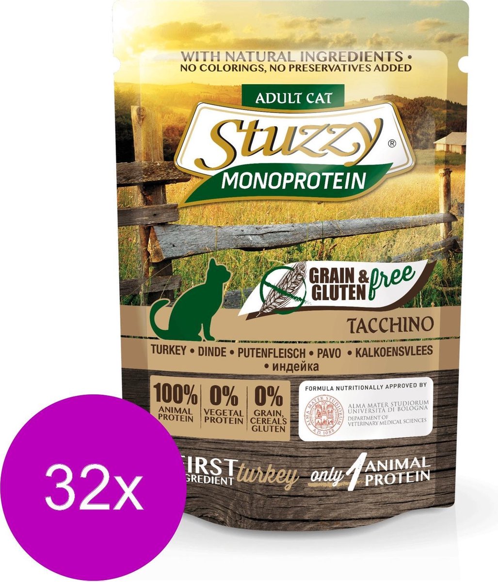 Stuzzy Cat No Grain Pouch 85 g - Kattenvoer - 32 x Kalkoen Graan&Glutenvrij