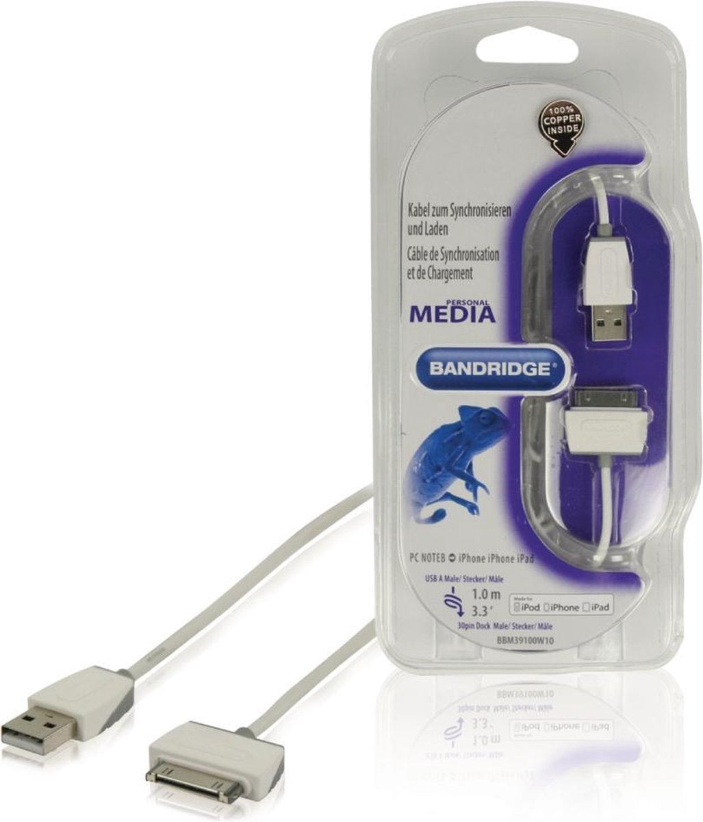 Bandridge Bbm39100w10 Synchronisatie- en Oplaadkabel voor Ipod/iphone/ipad