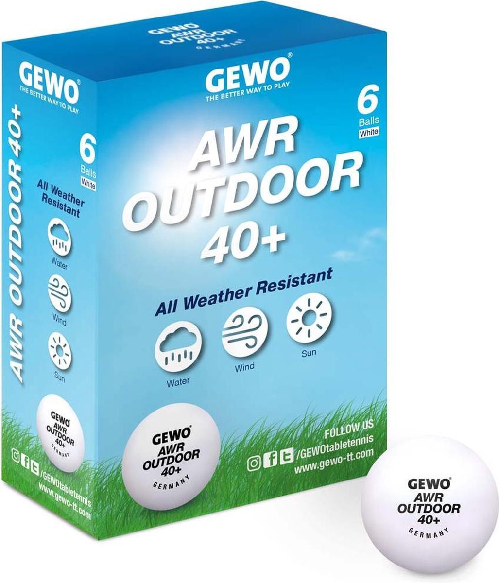 Gewo Tafeltennis Ballen AWR Outdoor 40+ - box van 6 Ping Pong ballen - Wit