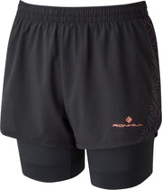 Ronhill Infinity Marathon Twin Short Hardloopshort Dames Zwart-Roze