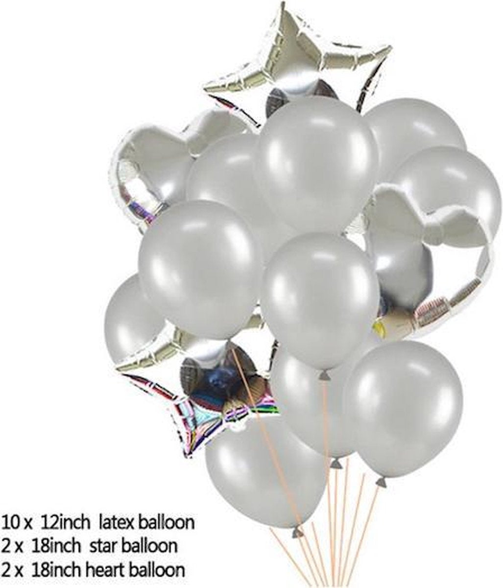 Ballonpakket 14 stuks Folieballonnen en Latexballonnen in Zilver (31251)