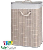 Relaxwonen - Wasmand - Mand - Bamboe - Opvouwbaar - Inclusief Deksel - Uitneembare binnenhoes - Cremé - 60x40x30 cm