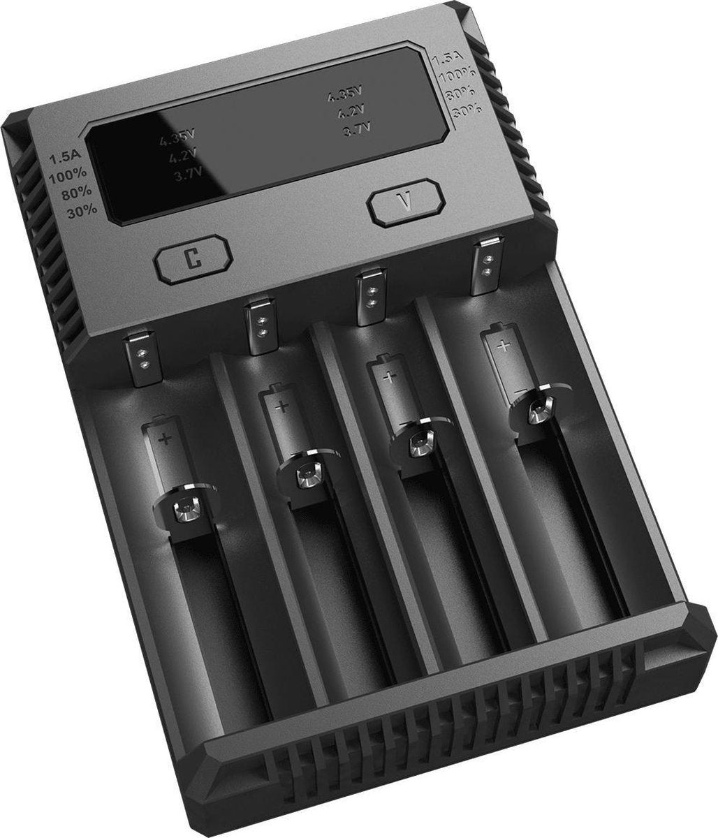 NiteCore i4 met LED scherm - 4-vaks lader voor Li-Ion en NiMH batterijen
