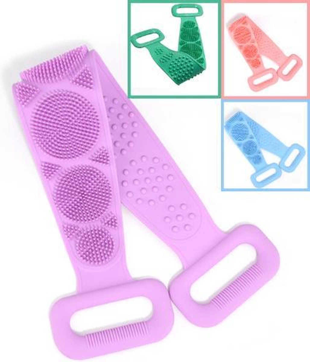 Rug schrubber - Doucheborstel - Lange Lichaamsborstel - Dubbelzijdig design - Rugborstel - Silicone - Krabber - Douche - Bad - Massage borstel - Bath towel - Back scrubber - Paars