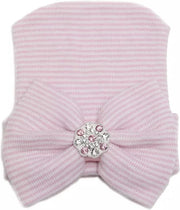 Newborn muts diamonds pink - roze - muts met strik en steentjes