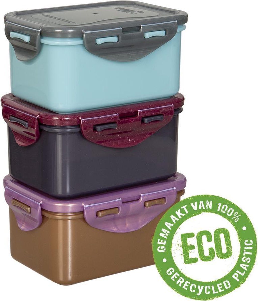 Lock&Lock ECO Vershoudbakjes | Snackdoosjes - 470 ml - Duurzaam - Zero waste - 100% gerecycled plastic - Set van 3 stuks