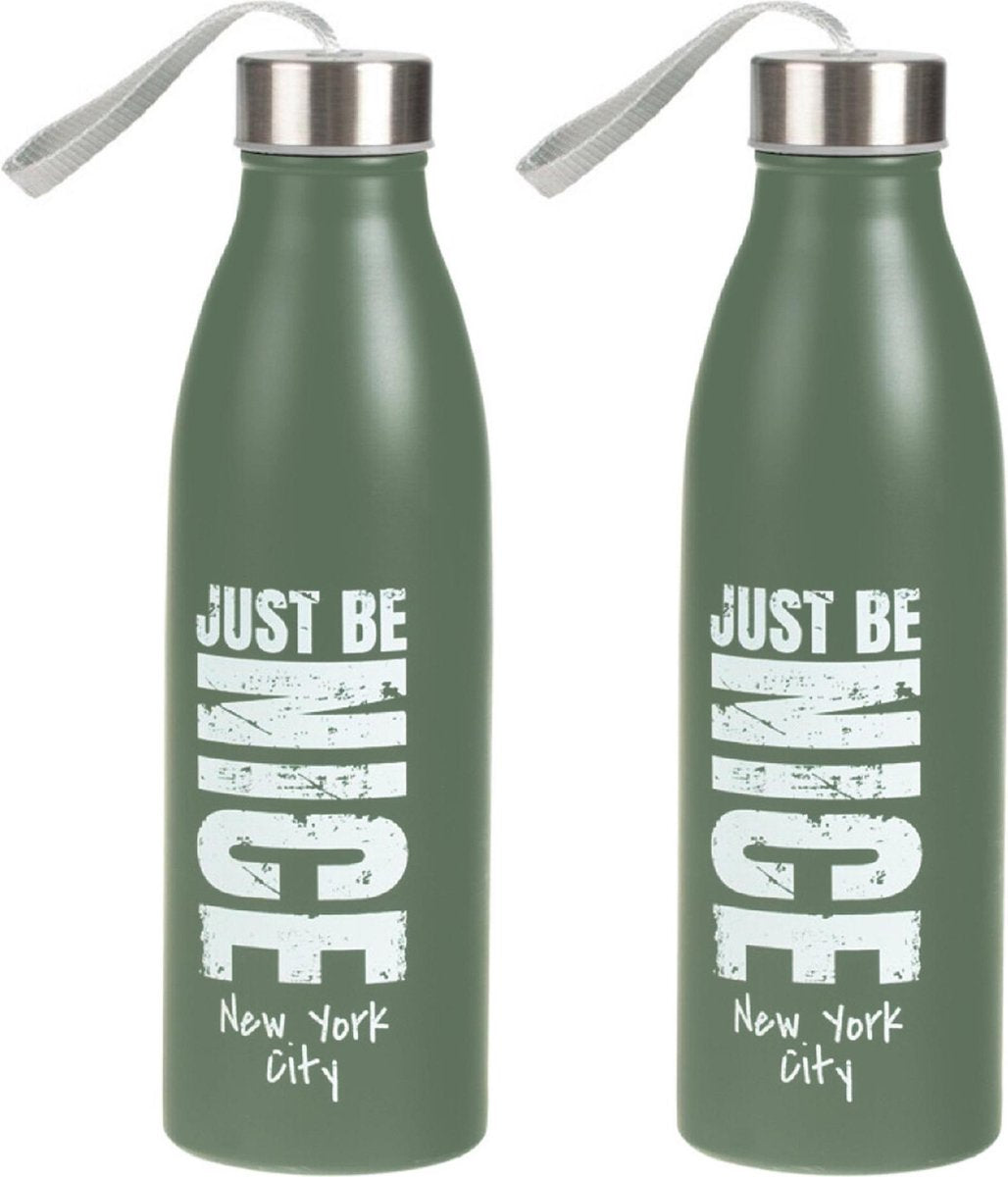 2x Sport Bidon drinkfles/waterfles New York City print groen 750 Ml van Rvs