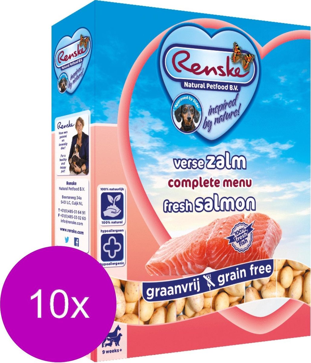 Renske Vers Vlees Zalm Graanvrij - Hondenvoer - 10 x 395 gr