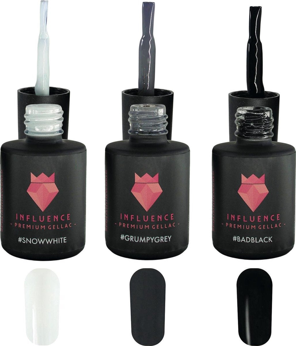 #NEUTRALSERIE - Influence Gellac -  UV / LED Gellak - Gel nagellak - Gel lak - Wit / Grijs / Zwart - Nailart - French Manicure - Startersset - 3 x 10 ml