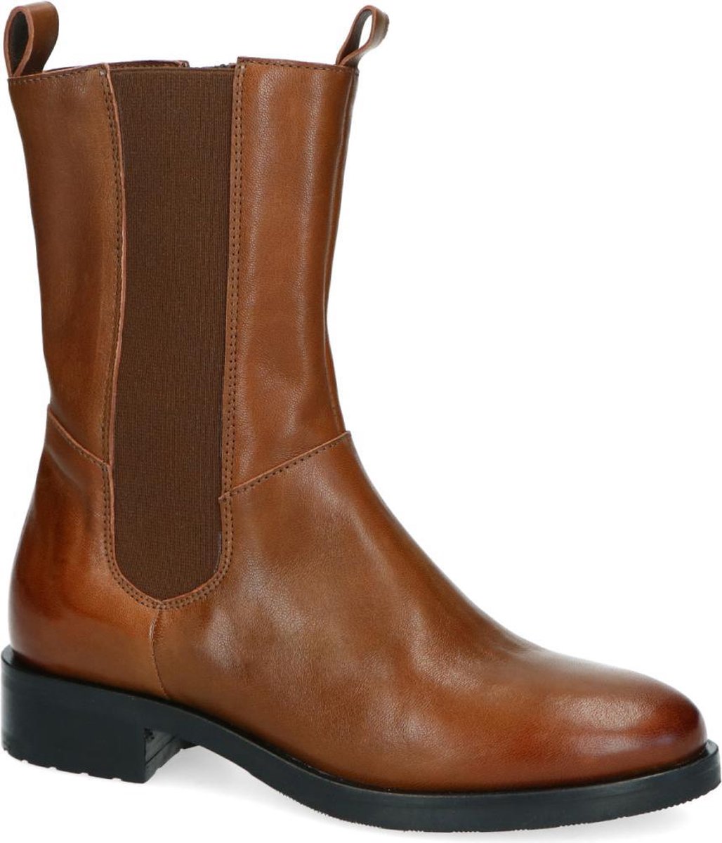Manfield - Dames - Cognac leren chelsea boots met rits - Maat 38