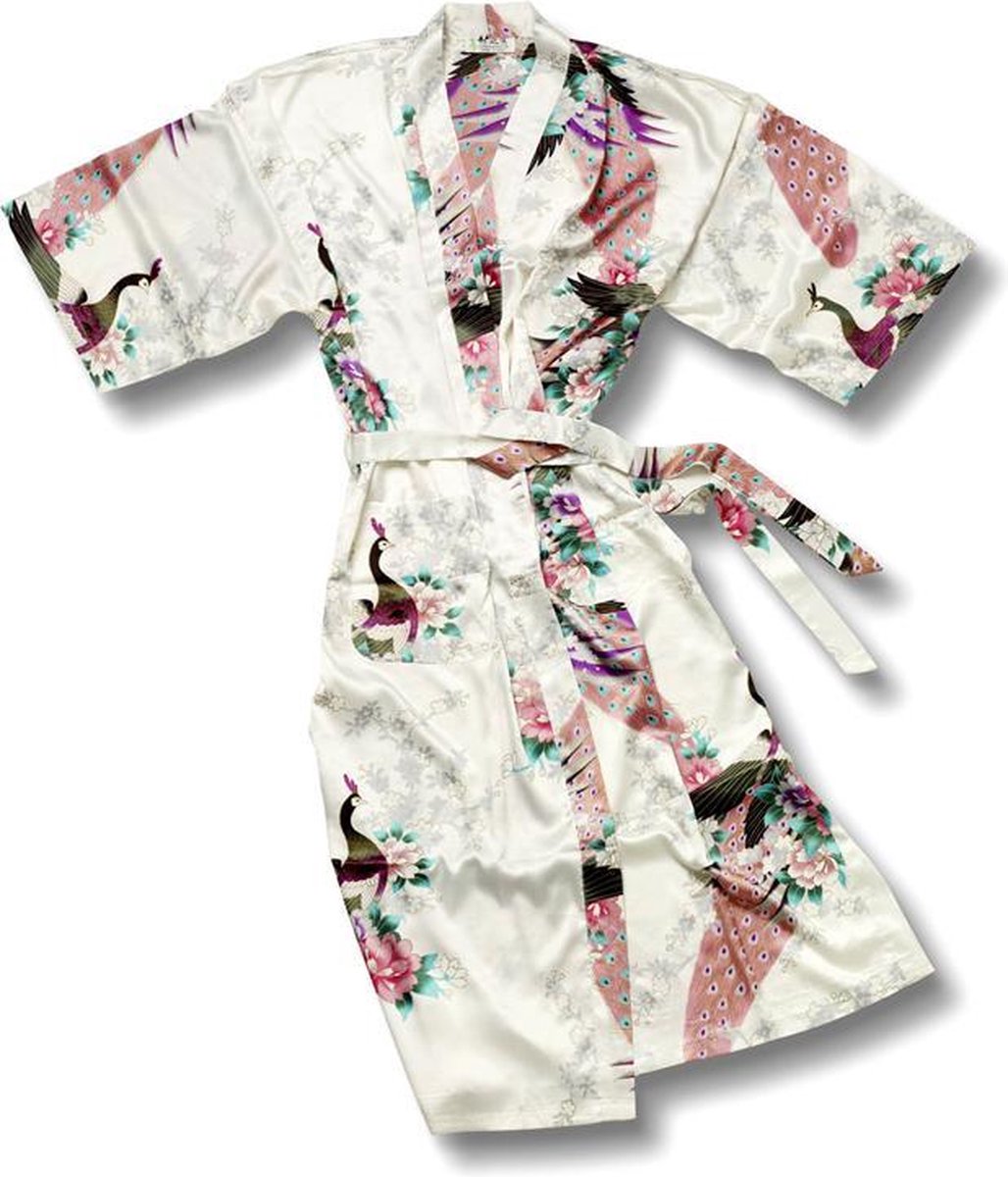 Merkloos Kimono met Pauw Motief Wit Dames Kimono L