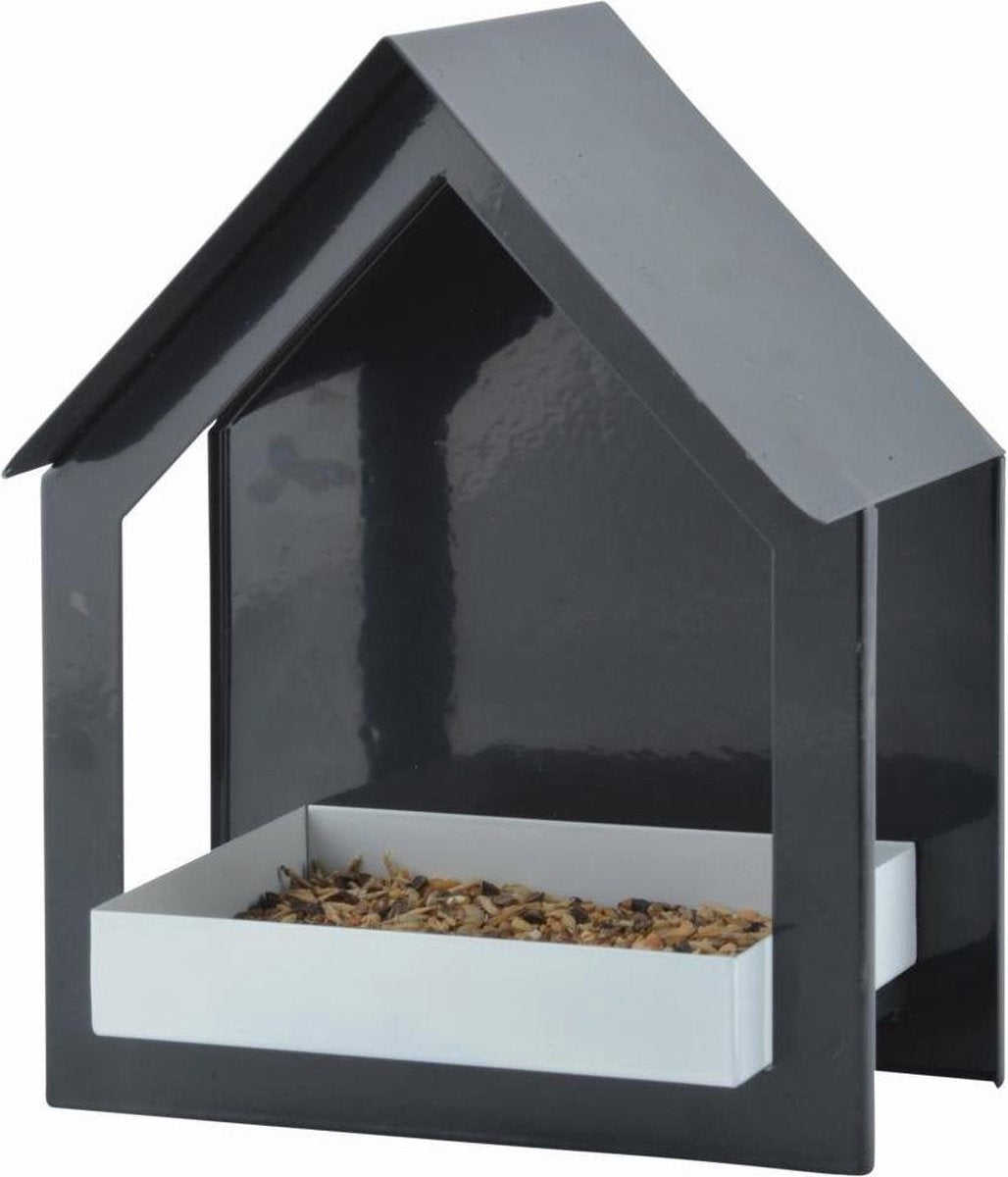 Esschert design vogelvoederhuis metaal 19cm x 12cm x 23cm | Vogelvoerhuisje van metaal elegant design | Vogelbad aan wand | Makkelijk te monteren en van hoogwaardig materiaal