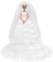 Dolldreams - Witte Bruidsjurk voor Barbiepop - Trouwjurk met Sluier