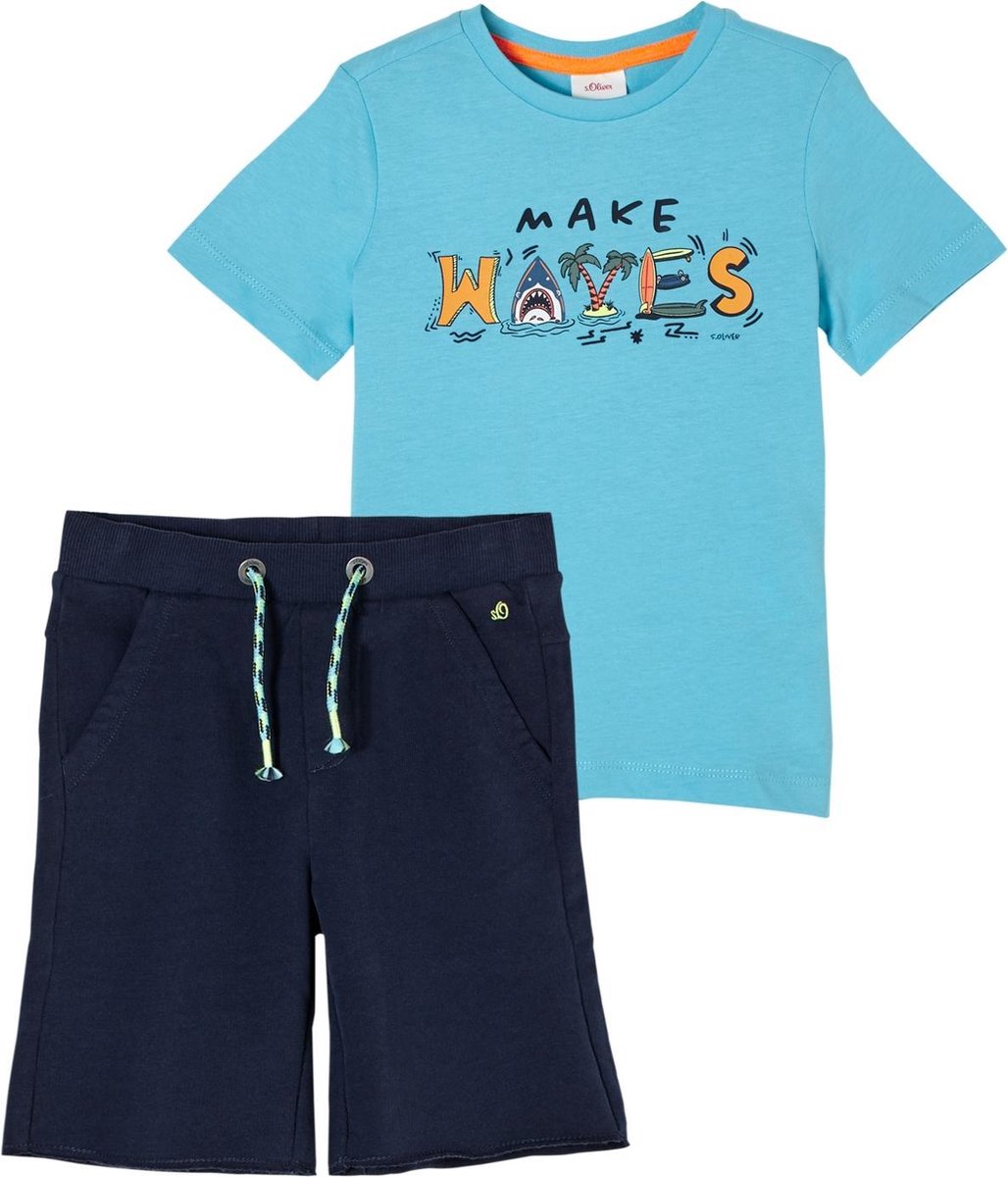 s.Oliver Jongens T-shirt & Korte Broek Set - Korte Mouwen - Groen - Maat 128