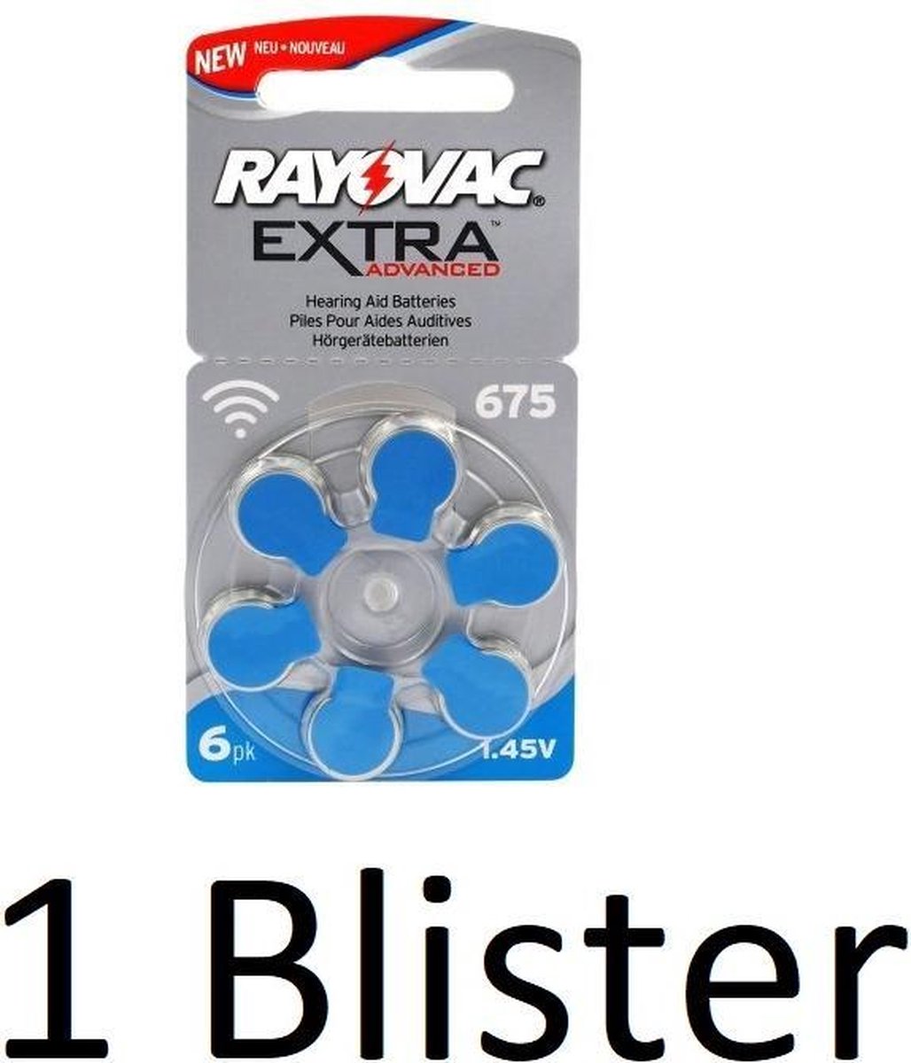 6 Stuks (1 Blister a 6St) Rayovac 675 Extra Advanced Gehoorapparaat batterijen - Blauw