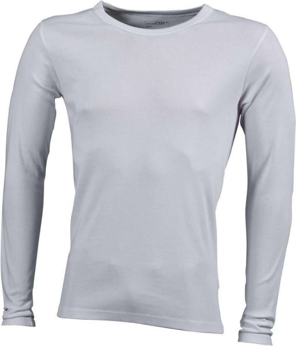 James and Nicholson - Heren Lange Mouwen T-Shirt (Wit)