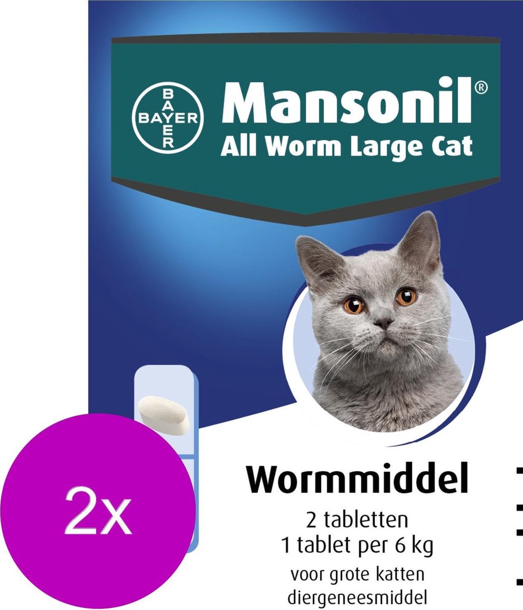 Mansonil All Worm Tablet Cat - Anti wormenmiddel - 2 x 2 tab 1 Tab Per 6 Kg Large