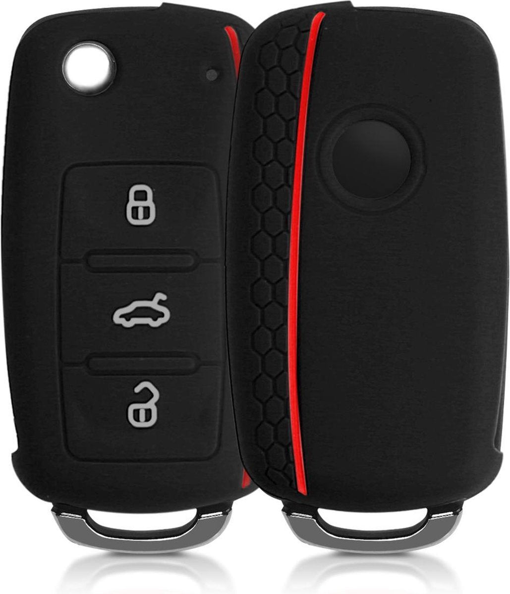 kwmobile autosleutelhoes voor VW Skoda Seat 3-knops autosleutel - Siliconen beschermhoes in zwart / rood