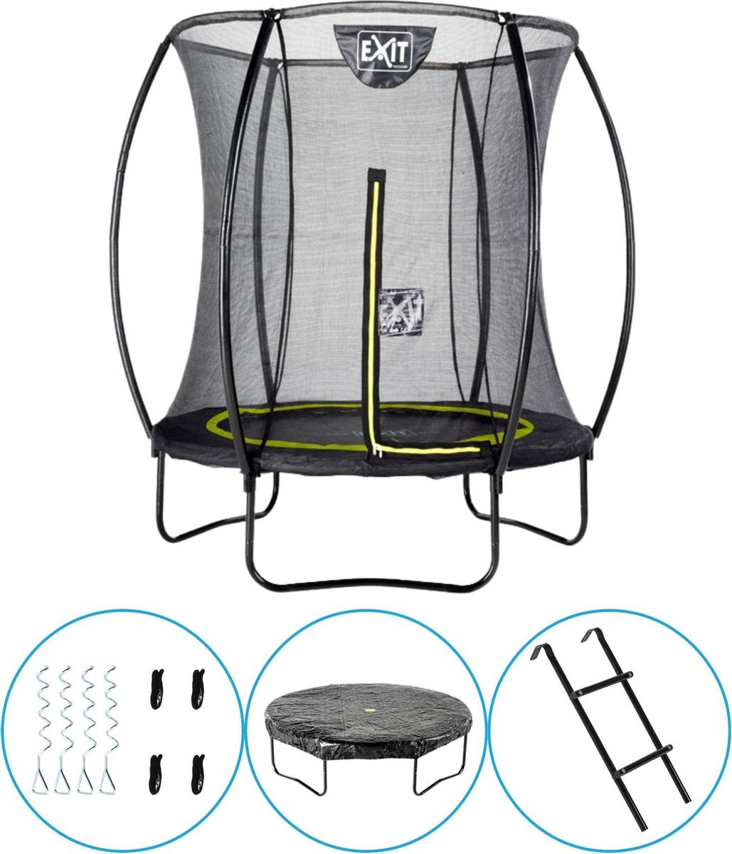 EXIT Toys - Trampoline Met Veiligheidsnet - Op Poten - Silhouette - Rond - ø183cm - Zwart - Inclusief Ladder