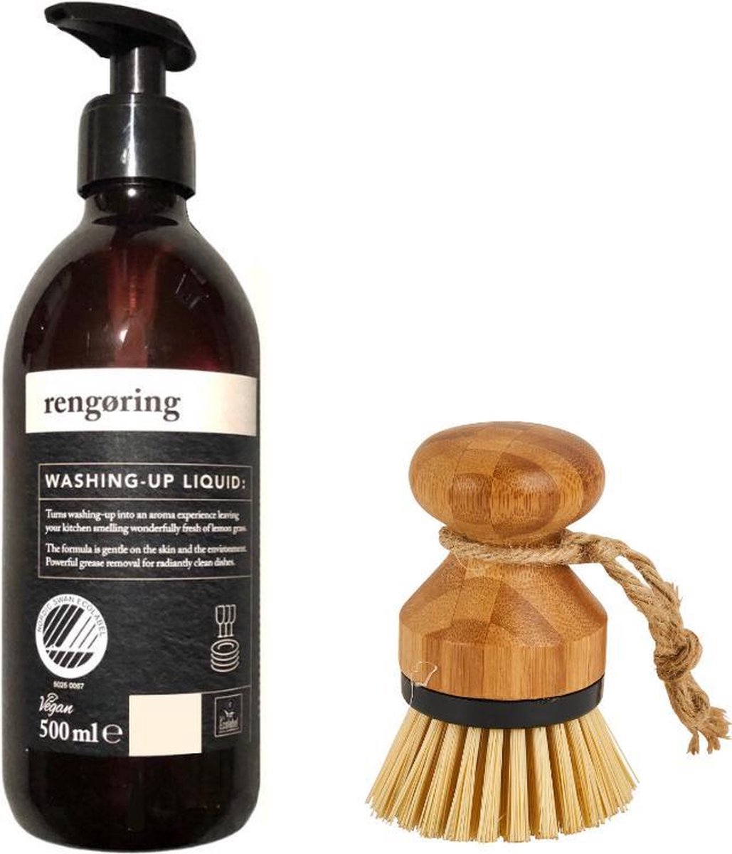 Vegan Afwasset | Afwasmiddel | Bamboe Korte Afwasborstel | Vegan Reiniging | Cruelty Free | Duurzaam