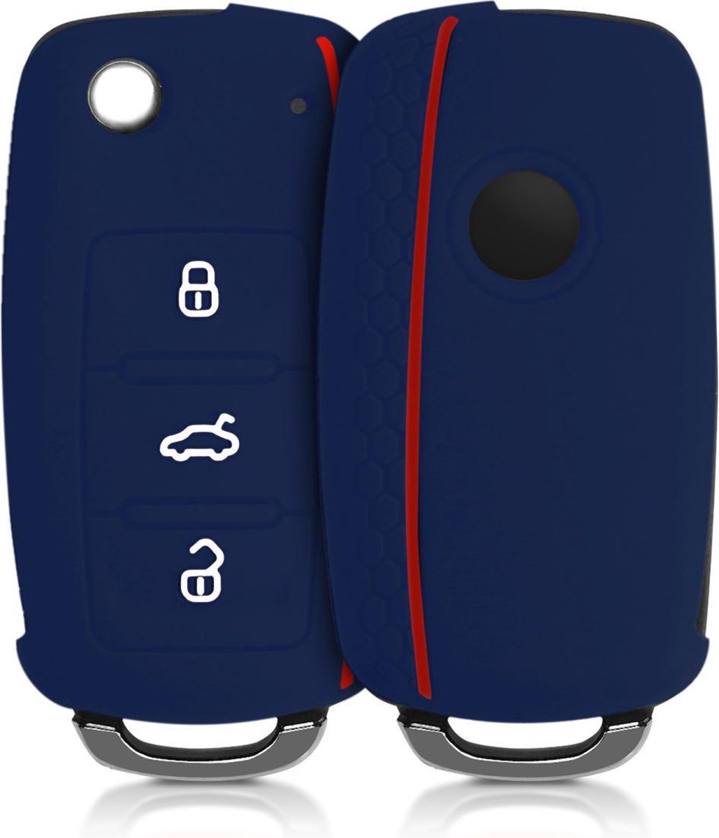 kwmobile autosleutelhoes voor VW Skoda Seat 3-knops autosleutel - Siliconen beschermhoes in donkerblauw / rood